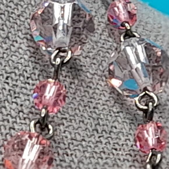 Vintage Pink Crystal Bead Wire Wrapped Necklace, Pink Beads, 34 Inches - Picture 5 of 10